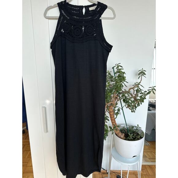 LOFT Women's Black Crochet Halter Neck Sleeveless Stretch Midi Dress,Size S,NWOT - Picture 1 of 6